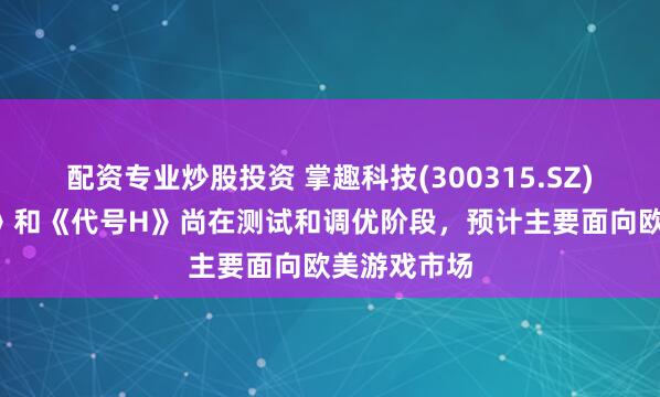 配资专业炒股投资 掌趣科技(300315.SZ)：《代号S》和《代号H》尚在测试和调优阶段，预计主要面向欧美游戏市场